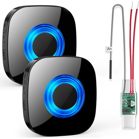 Kit de Transmission de Signal sans Fil : convertisseur + 2 Prises récepteur systèmes de Sonnette (3-24 V AC/DC), Carillon Puissant 110 DB, Installation Facile, idéal pour (1/5)
