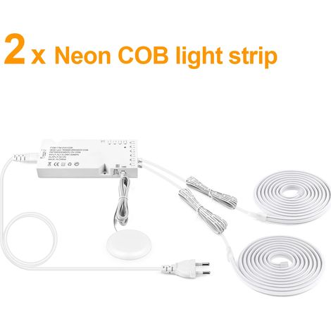 (2 bandes, lumière naturelle, 3 m) Bande lumineuse LED COB néon avec variateur tactile manuel qui peut pénétrer le bois. (1/4)