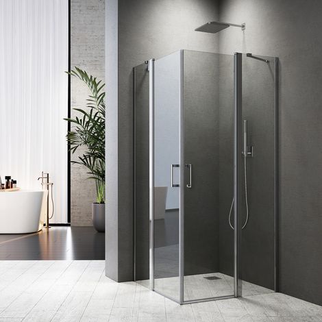 WDWRITTI Duschkabine 100x100 cm Pendeltür, Duschkabine 100x100cm Eckeinstieg Pendeltür Dusche Duschabtrennung mit 6mm NANO ESG Sicherheitsglas Glas Duschwand Höhe: 185cm