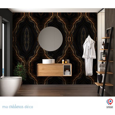 Papier peint : Marbre noir et filets dorés - Intissé - L.300 x H.280 cm (1/5)