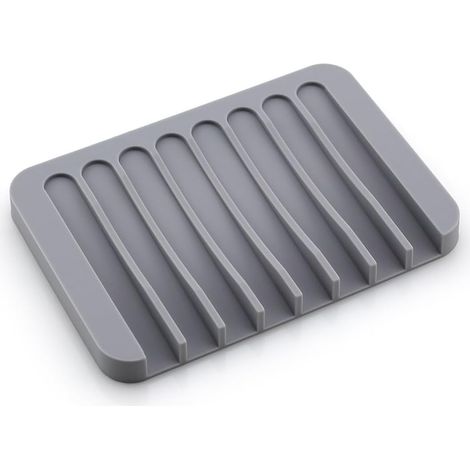 Porte-savon en silicone autonettoyant, porte-savon antidérapant pour douche, salle de bain et cuisine, plateau à séchage rapide pour prolonger la durée de vie du savon (gris) (1/5)