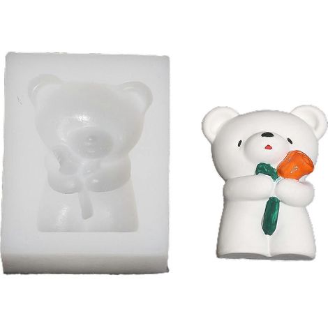 3D-Bastelform Bär mit Blumen in der Hand Silikonform zum Backen von Süßigkeiten und Fondant