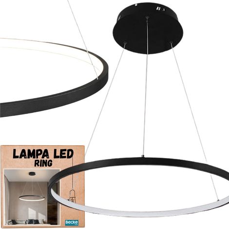 Plafonnier LED annulaire, noir mat, 25 W, style moderne et industriel, suspendu, long, neutre (1/5)