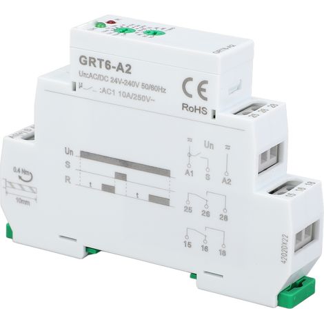 Relais Temporisé Monofonction Retard à l'Enclenchement 2 Sorties Inversées 0,1s à 10 Jours Minuterie Électronique AC DC 24-240V GRT6-A2 (1/5)