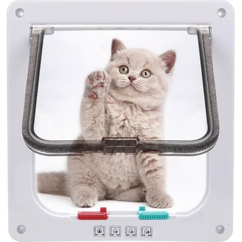 Chatière pour Chat avec magnétique à 4 Voies, 24,5x28,5cm, Porte pour Animaux de Compagnie pour Chats et Petits Chiens, Porte pour Chat avec Tunnel - XL - Blanc (1/5)