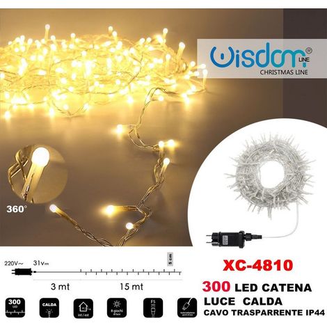 Trade Shop - Catena Luminosa 300 Luci Led Lucciole Luce Calda Cavo Trasparente Ip44 Xc-4810 -