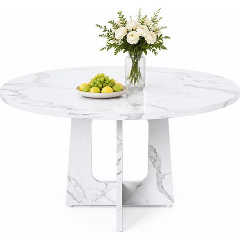 Tavolo da pranzo rotondo Ø120 cm in MDF bianco effetto marmo per 4-6 persone - CHICFURN (1/5)