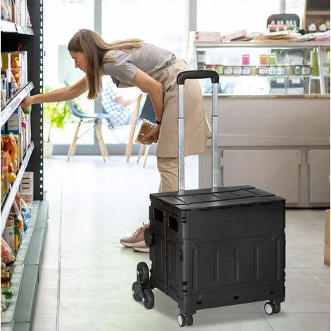 Faltbarer Einkaufswagen mit Deckel, Treppenrädern, 51 L, bis 80 kg, Schwarz, OKMYHOME (1/5)