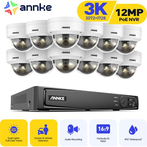 ANNKE 3K Filaire Kit de Vidéosurveillance Extérieure,16CH NVR et 12X5MP Caméra PoE,Double Lumière Intelligente,Détection Humaine/Véhicule,Couleur Vision Nocturne (1/5)