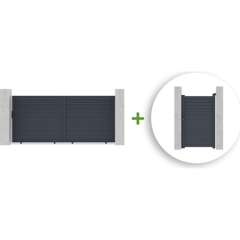 Pack portail coulissant CARPATIA 350x160cm + Portillon CARPATIA 100x160cm Gris (1/5)