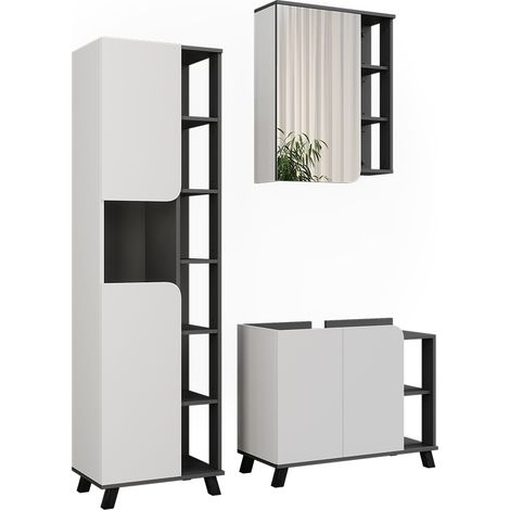 Conjunto de muebles de baño Karen, Antracita/blanco, 3 partes, Vicco