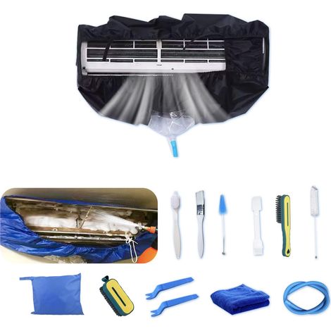 Kit de nettoyage en profondeur pour le nettoyage de climatiseur, sac de nettoyage de climatiseur avec tuyau d'eau (13 pièces, petit, noir) (1/5)