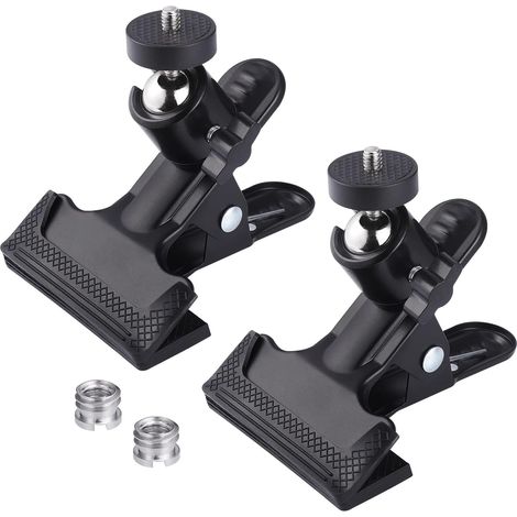 Support de Serrage - Pince de Trépied Métal - Tête Sphérique 360° - Adaptateur Vis 1/4" à 3/8" - Pour Rail Flash et Accessoires Photo - 2 Pièces
