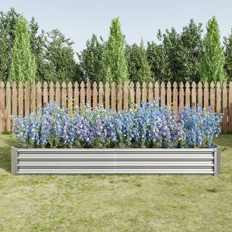 Bac potager surélevé métal 232x113,5x30 cm argent OKMYHOME (1/5)