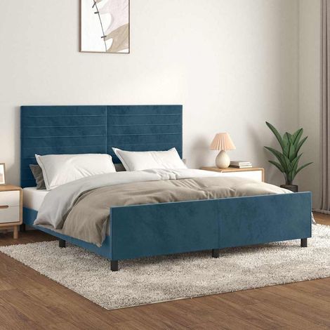 Cadre de lit avec tête de lit en velours bleu foncé 180 x 200 cm, sans matelas - PANGIVO (1/5)