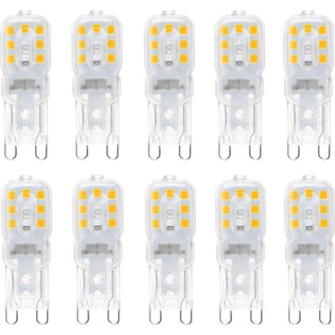 10 ampoules LED G9 3 W, équivalentes à des ampoules halogènes 33 W, lumière chaude 3 000 K, non dimmable, angle de faisceau de 360 ​​°