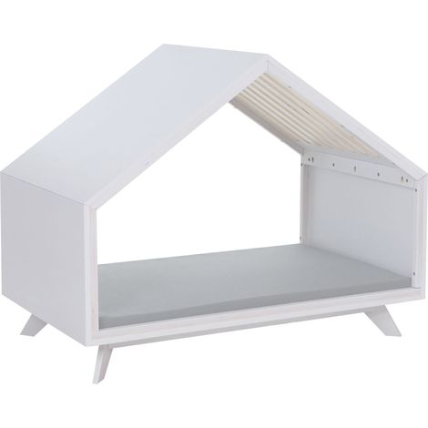 Schlafhütte HHG-803, für Haustiere Katzen-/Hundebett Tierhaus Holz MVG 80x100x60cm weiß, Kissen grau (1/5)
