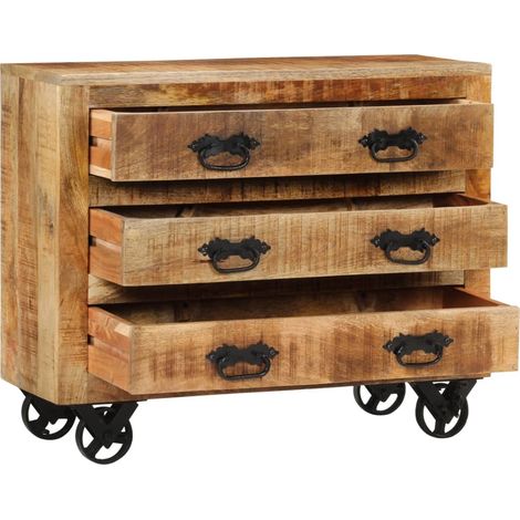 Maison La Vie - Buffet Salon Moderne - Meuble de rangement - avec 3 tiroirs 80x30x65 cm bois de manguier brut massif bu1894