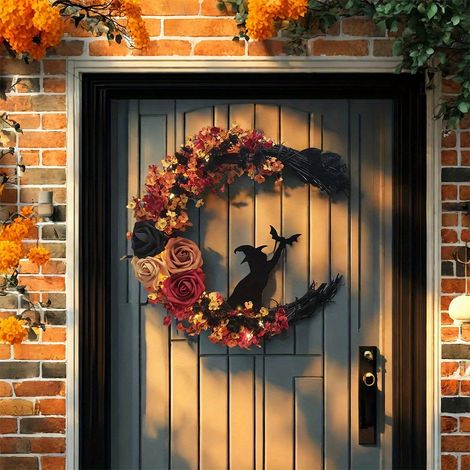 Couronnes d'Halloween pour la maison, pour porte d'entrée décoration d'Halloween, couronne de décoration extérieur, couronne d'Halloween