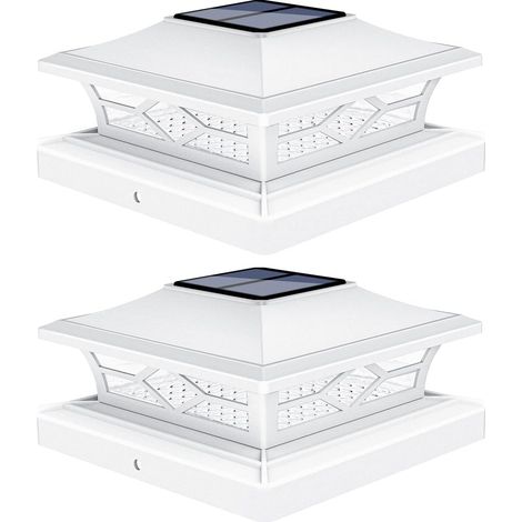 Solar-Pfostenleuchten: 2er-Pack Pfostenkappenleuchten für Außenterrassen, weiß, für Dockzäune, wasserdicht, 2 Farbmodi, 4x4/6x6 Holz-/Vinylpfosten