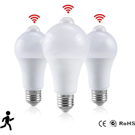 3er-Pack B22-Bajonett-LED-Bewegungsmelderlampe, 12 W, 1020 lm, Kaltweiß 5700 K, CIR 85, IP42 wasserdicht, energiesparend, nicht dimmbar, Bewegungsmelderlampe (1/5)