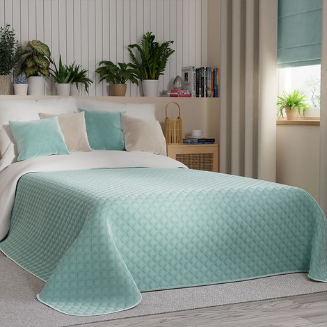 Couvre-lit Velvi 220x240cm - teinte menthe fraîche avec motif géométrique (1/5)