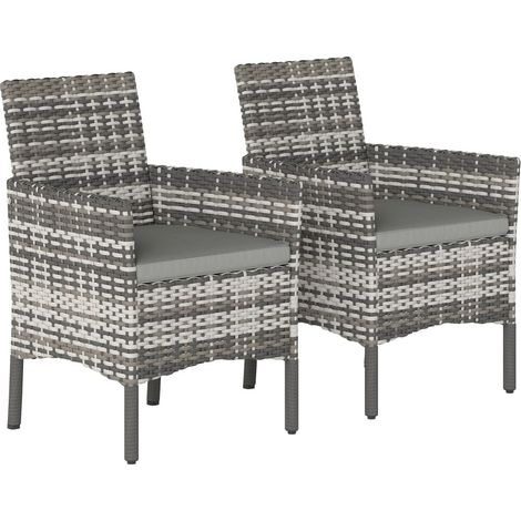 Lot de 2 fauteuils de jardin en polyrotin gris avec coussins amovibles et structure acier (1/5)
