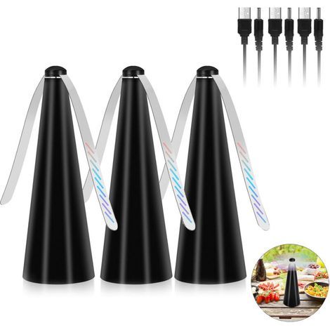 Anti-mosquito fan, 3pcs Insect Repellent Blades, Mosquito Repellent Fan to Keep Flies and Insects Away from Food, for Home Dinner, Picnic and Barbecue (Black) (1/4)