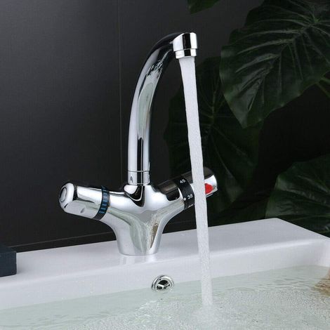 Rubinetto miscelatore termostatico per lavabo con doppia maniglia, per bagno e cucina