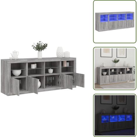 Stauraum - vidaXL Sideboard mit LED-Leuchten Grau Sonoma 163x37x67 cm - Wandhalterung (1/5)