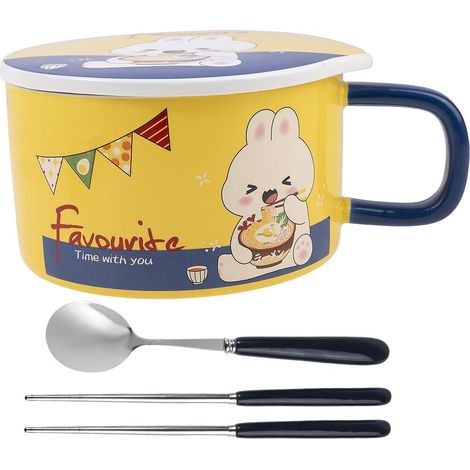 Bol à Nouilles Instantanées - Bol à Ramen Asiatique - Porcelaine - Motif Lapin - 1000 ML - Couvercle (1/5)