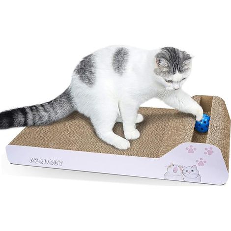 Doppelseitiger Katzenkratzbaum, Pappmatte mit Ball und Katzenminze, 45 x 24 x 8,5 cm (1/3)
