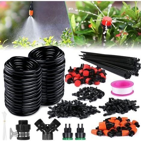 Kit d'Irrigation Goutte à Goutte avec 15M Tuyau et Micro Irrigation Goutteur Réglable Système d'Irrigation d'Arrosage pour Jardin Plantes Culture en Serre Refroidissement par Atomisation (1/5)