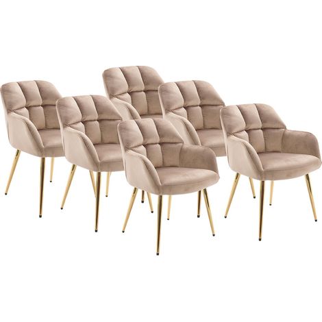 Sedia con braccioli Velluto e Metallo Dorato Beige - Lotto di 6 - PEGA