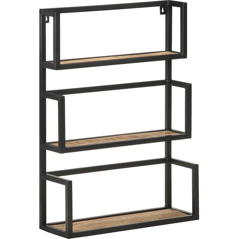 vidaXL Estantería de pared de madera de mango rugosa 60x20x85 cm (1/5)