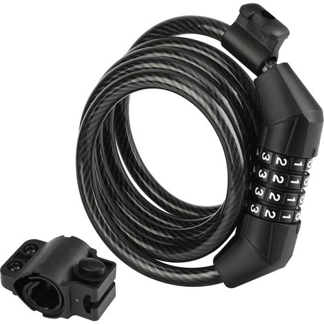 Câble antivol pour vélo, code à combinaison réinitialisable à 4 chiffres, avec support de fixation sécurisé - Noir (1/5)