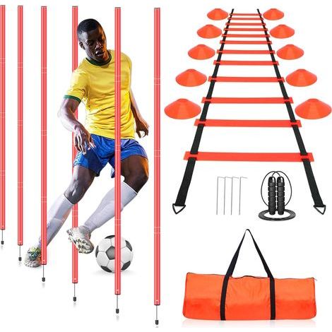 Kit d'obstacles pour I'entraînement à I'agilité - 6 Barres d'obstacles, Une Échelle D'agilité,10Cônes De Football,Corde À Sauter, avec Sac De Rangement, pour L'entraînement de Vitesse, I'entraînement (1/5)