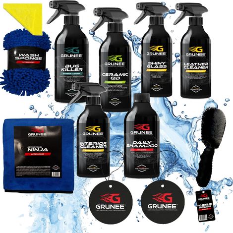 GRANDE SET PER LAVAGGIO E CURA DELL'AUTO VETRO LIQUIDO + ASCIUGAMANO DA 1200 g + OMAGGI (1/5)