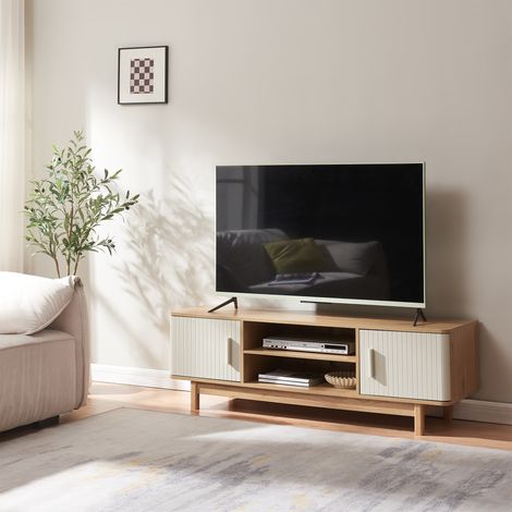 Fernsehschrank Ferrersp mit 2 Türen 140x40x45 cm Eicheoptik/Sandfarben [en.casa]