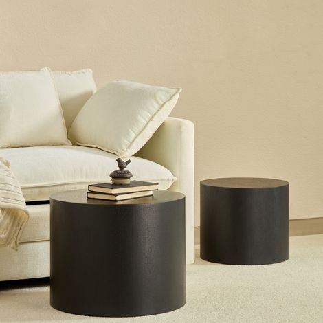Table basse gigogne ronde 48x48x38 + 38x38x32 cm noire en MDF avec plateau résistant et gain de place (1/5)