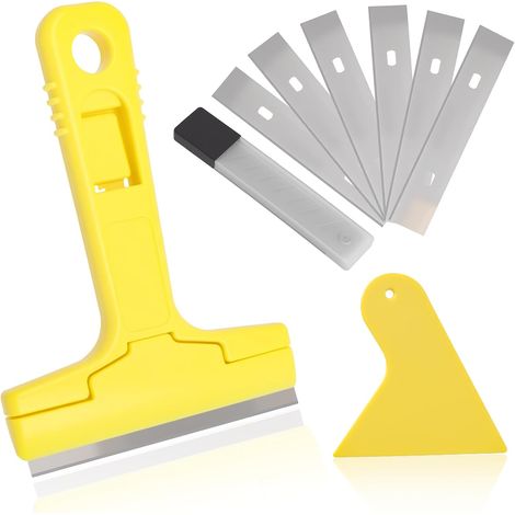 Grattoir multifonction avec 10 lames remplaçables,Grattoir plastique grand + mini grattoir manuel Grattoir vitrocéramique grattoir autocollants outil nettoyage cuisine grattoir vitres (1/5)