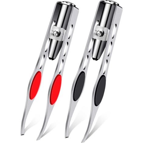 2 pinces à épiler avec lumières LED, pinces à épiler de maquillage, pinces à épiler de précision pour femmes avec lumières pour l'épilation des sourcils, pinces à épiler en acier inoxydable (rouge)