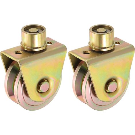 3.1 Inch Roues De Portail Coulissant, 2Pcs Poulie À Galet Rainuré En V 360 Degrés Rotative Avec Support Pour Rail De Portail Coulissant Machine Industrielle, Or (1/5)