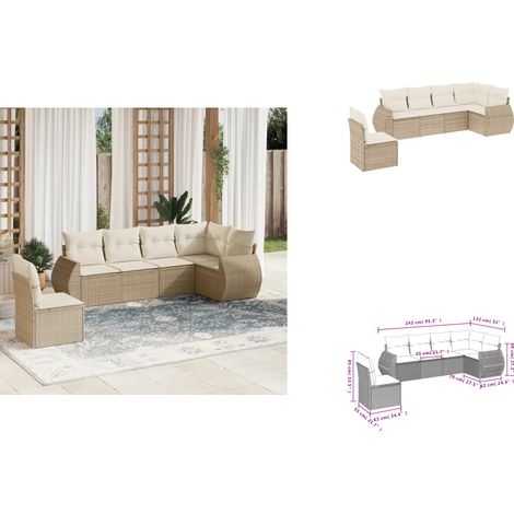6-tlg. Garten-Sofagarnitur mit Kissen Beige Poly Rattan - Gartenmöbel - Outdoor Möbel - Rattan Gartenmöbel - Lounge Set - Esstischgarnitur (1/3)