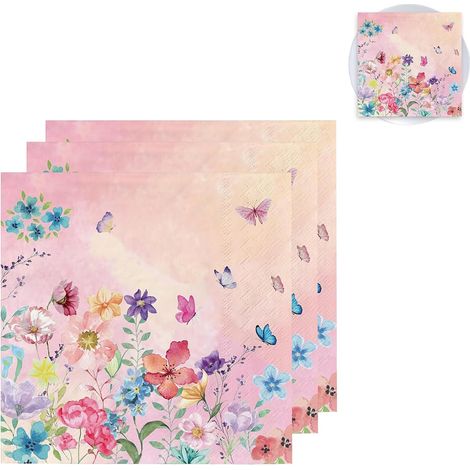 40 personalisierte Schmetterlingsservietten 33x33 cm – Blumen-/Papierservietten, Picknicks/Abendessen/Ostern