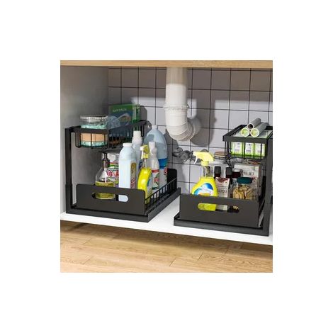 Weiß Küchen Organizer, 2 Etagen unter Waschbecken Regal, Spülschrank / Badezimmer /Schrank Organizer, Spülschrankregal,Ablageregal. (1/5)