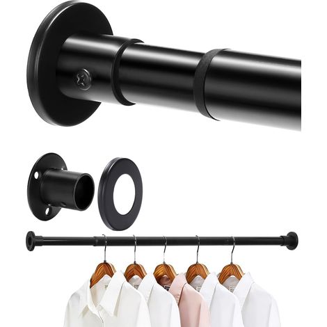 Perchero regulable en altura, de 50 cm a 70 cm, de acero inoxidable, ideal para lavaderos, autocaravanas y vestidores, en color negro. (1/5)