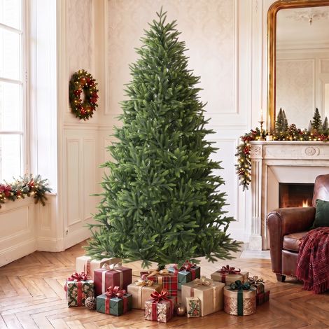 Sapin de Noël Artificiel 210 cm Nordmann, 1008 Pointes de Branches Articulées Réalistes en PE, Support en Bois, Vert (1/5)