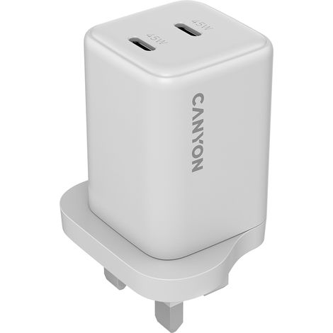 Cargador de pared CANYON CU65ACC GaN 65W 2xPD 1xQC (Reino Unido) Blanco (1/4)
