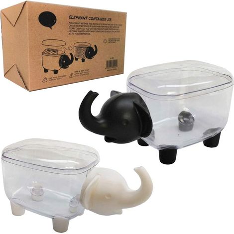 Porte-Coton-Tige Forme Éléphant - Boîte de Rangement avec Couvercle Transparent - ABS PS - Noir + Blanc - 2 Pièces (1/5)